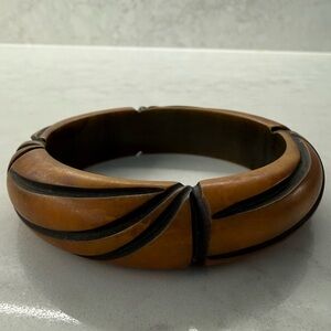 Vintage Bamboo Style Carved Bakelite Bangle Bracelet